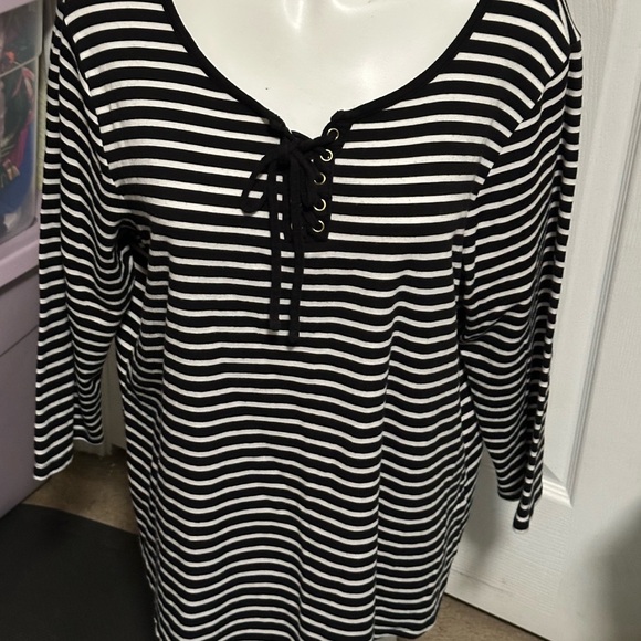 Dress Barn Tops - Dress Barn Established 1962 Size 1X Black And White Striped Shirt Lace Up Neck